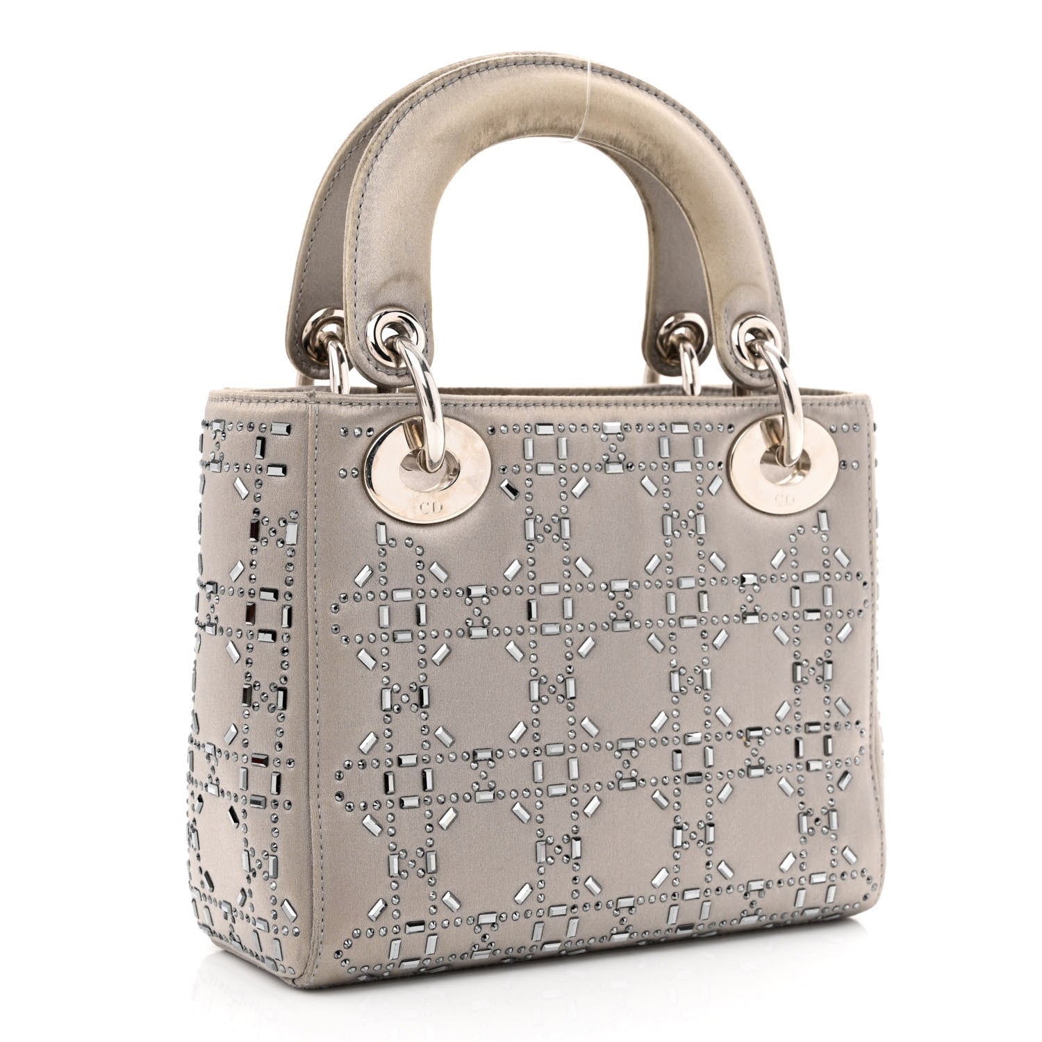 Christian Dior Satin Crystal Cannage Mini Lady Dior Gray 3 of 11
