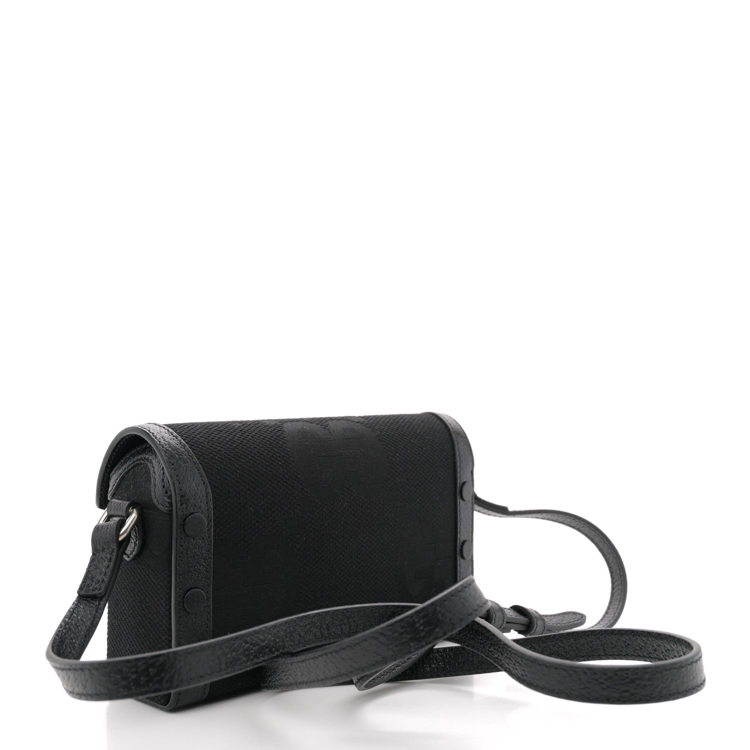 Gucci Monogram Jumbo GG Textured Dollar Calfskin Mini Horsebit 1955 Shoulder Bag Black 3 of 12