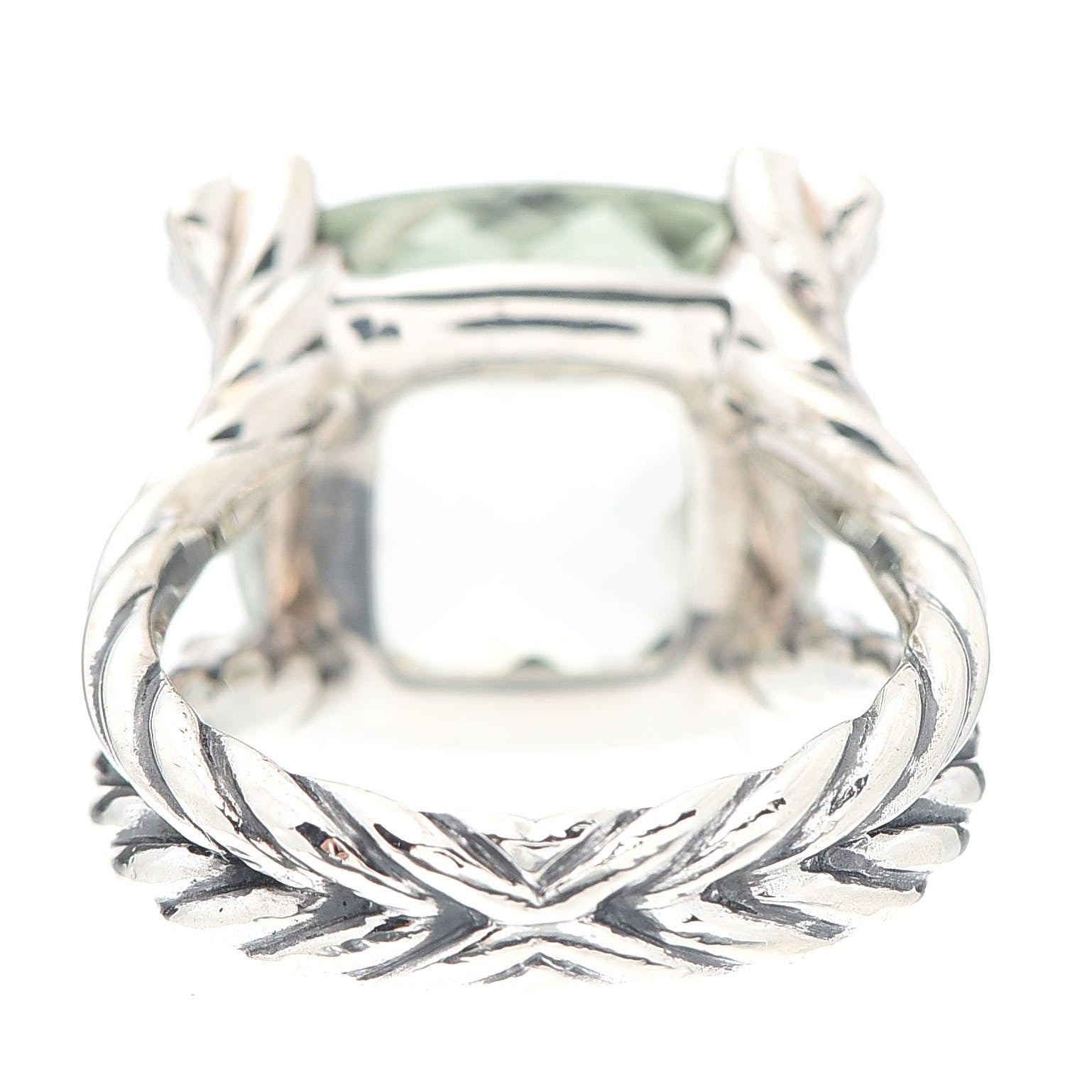 David Yurman Sterling Silver Diamond Prasiolite 15mm Cushion On Point Ring 54 6.75 4 of 5
