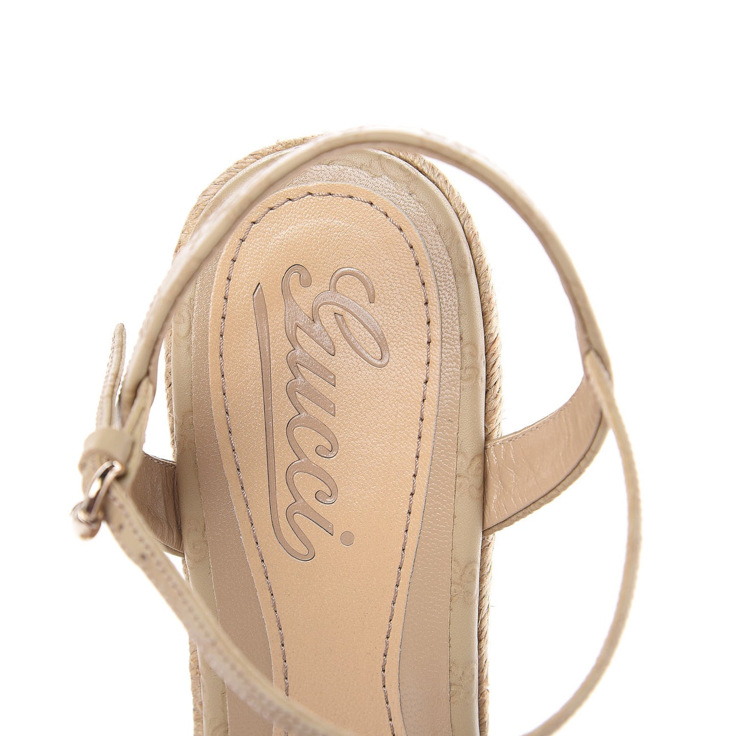 Soft Microguccissima Penelope Espadrille Wedge Sandals 37.5 Cream