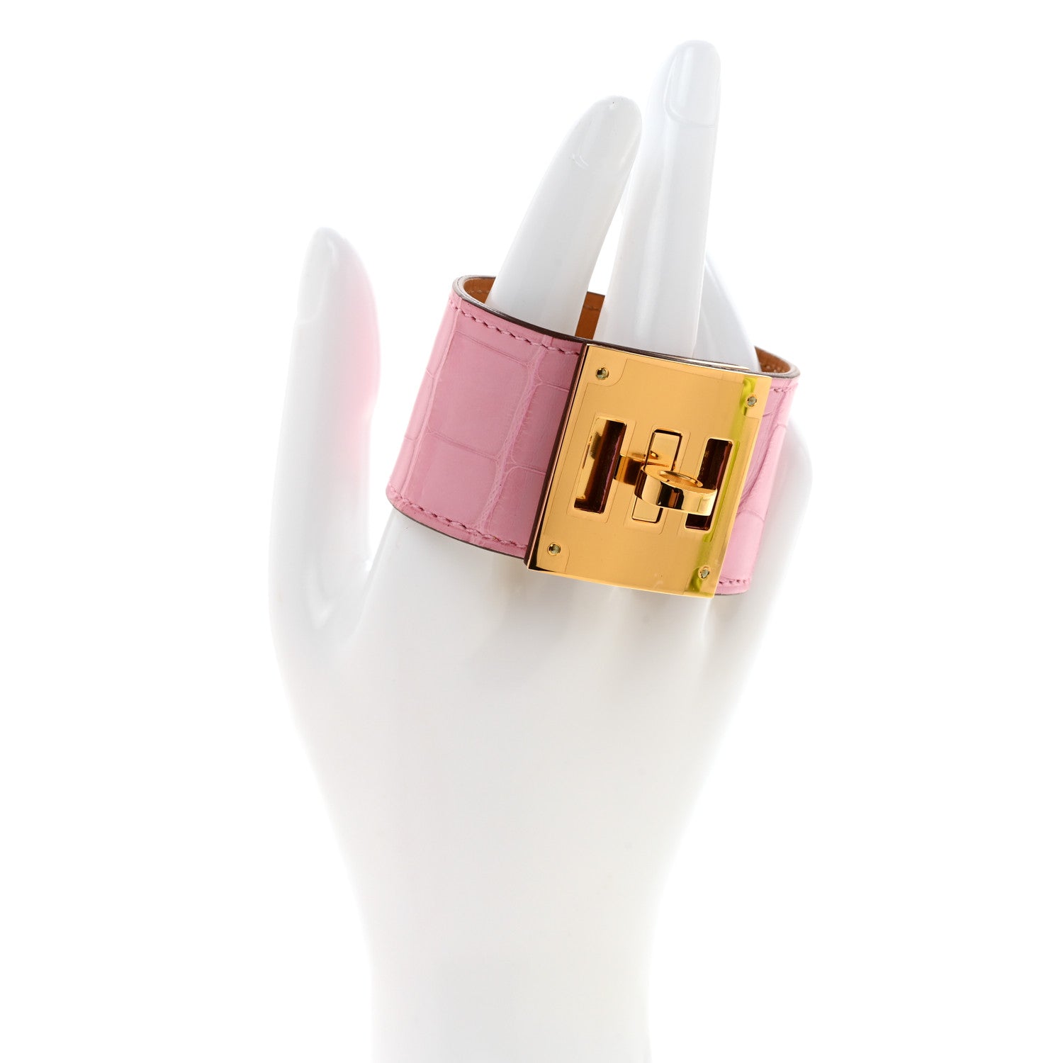 Hermes Matte Alligator Kelly Dog Bracelet T2 5P Pink 2 of 7