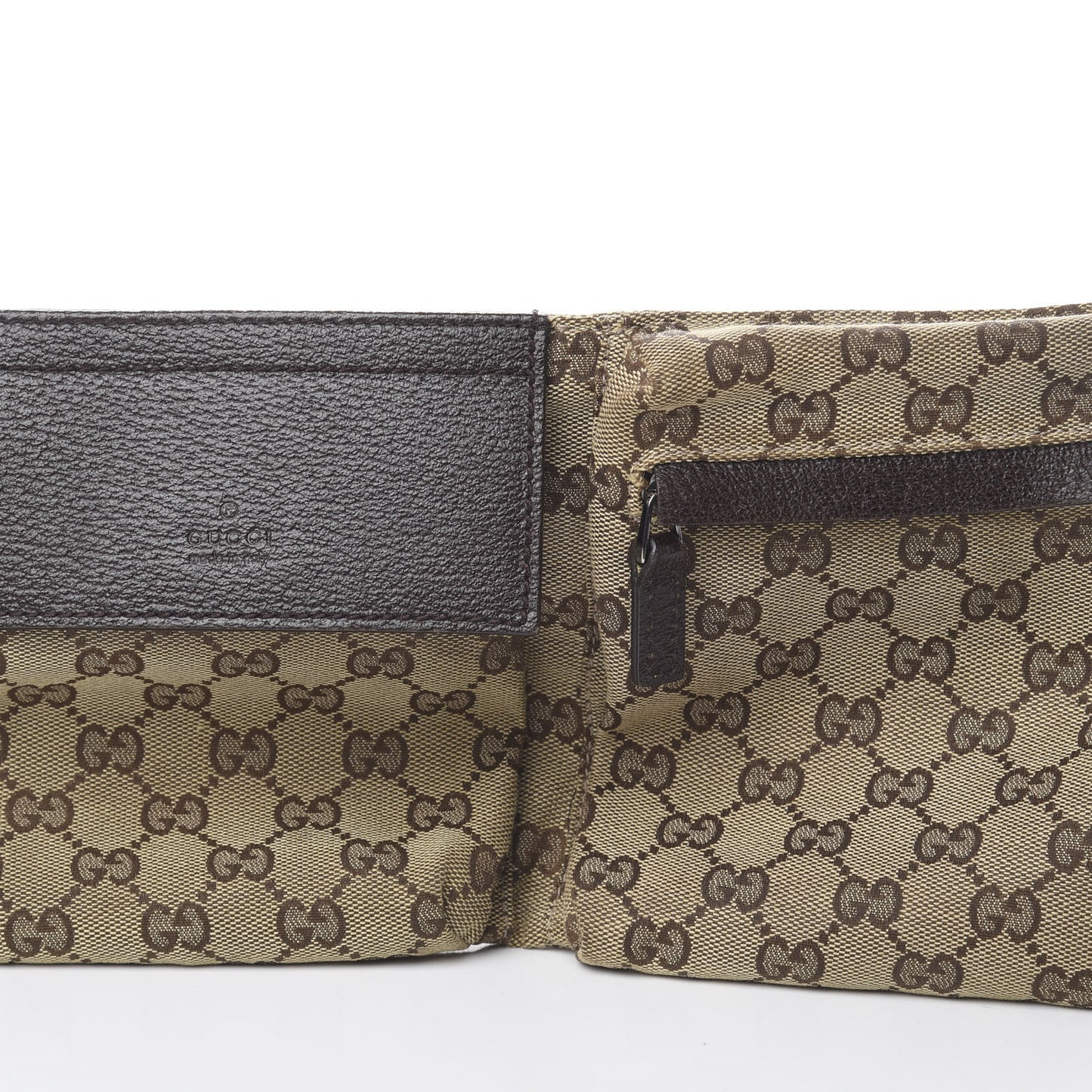GG Monogram Web Double Pocket Belt Bag Dark Brown
