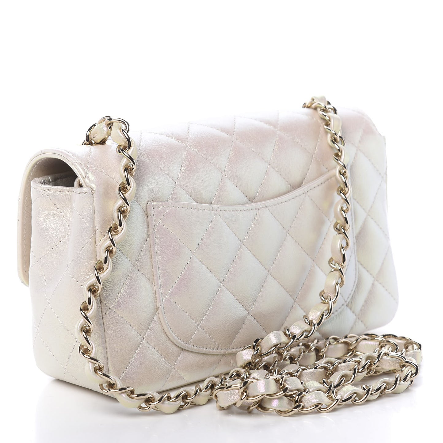 Iridescent Lambskin Quilted Mini Rectangular Flap Ivory