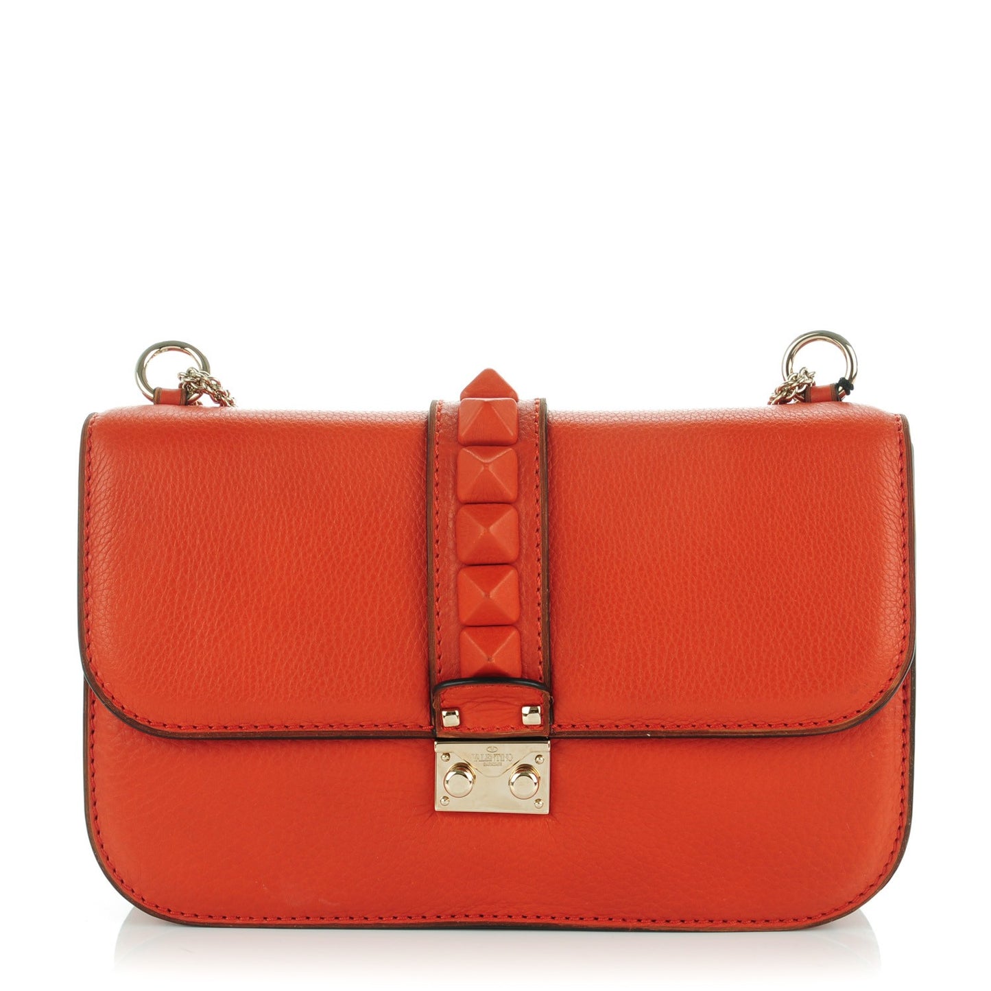 Pebbled Calfskin Monochrome Medium Glam Lock Rockstud Flap English Red
