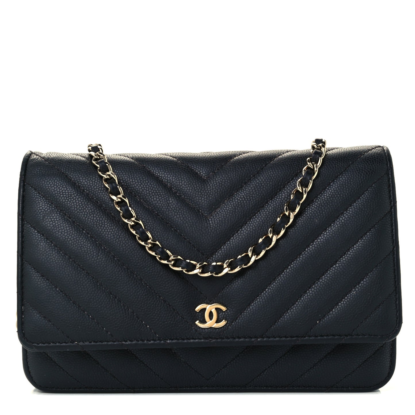 Caviar Chevron Quilted Wallet On Chain WOC Black