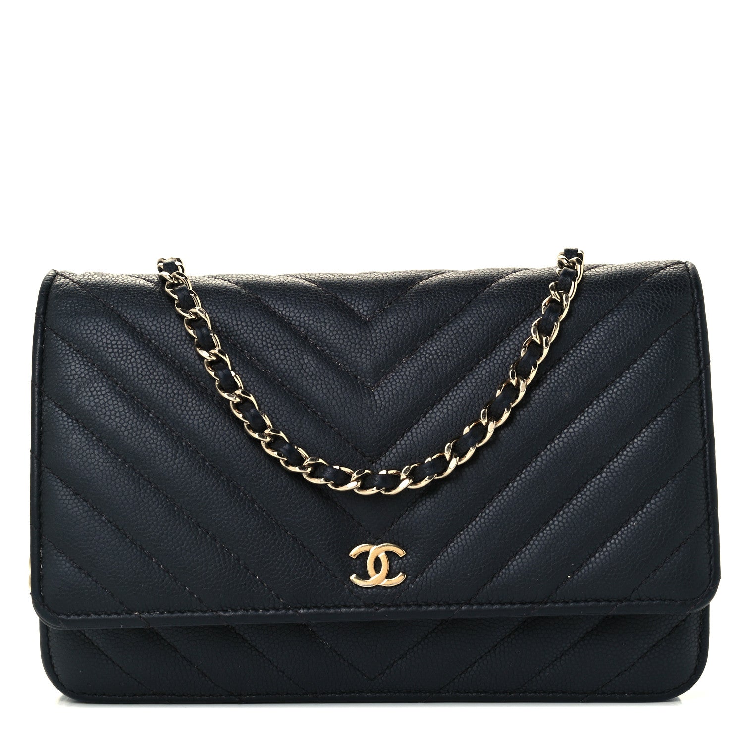Chanel Caviar Chevron Quilted Wallet On Chain WOC Black 1 of 10
