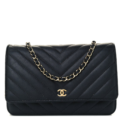 Chanel Caviar Chevron Quilted Wallet On Chain WOC Black 1 of 10