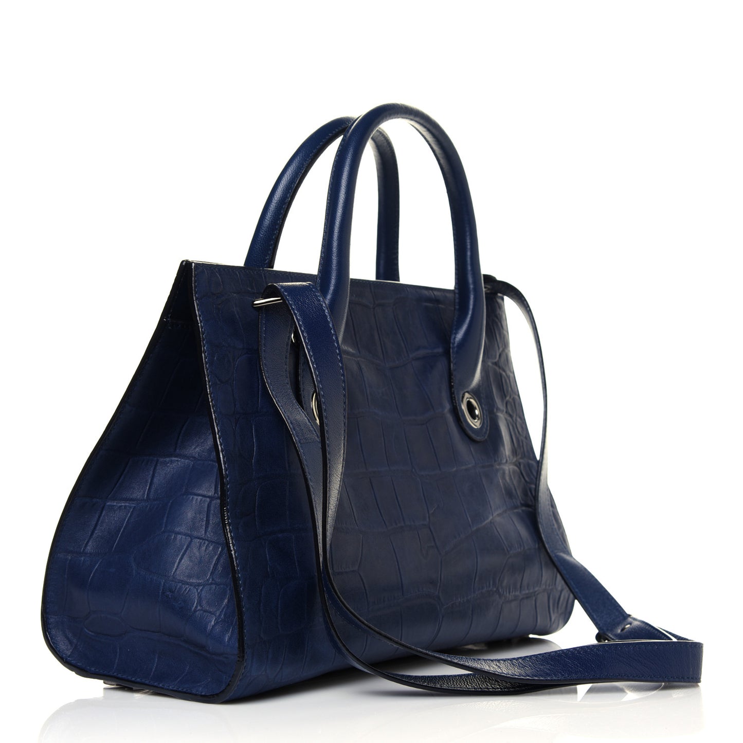 Crocodile Embossed Calfskin Riley Tote Steel Blue