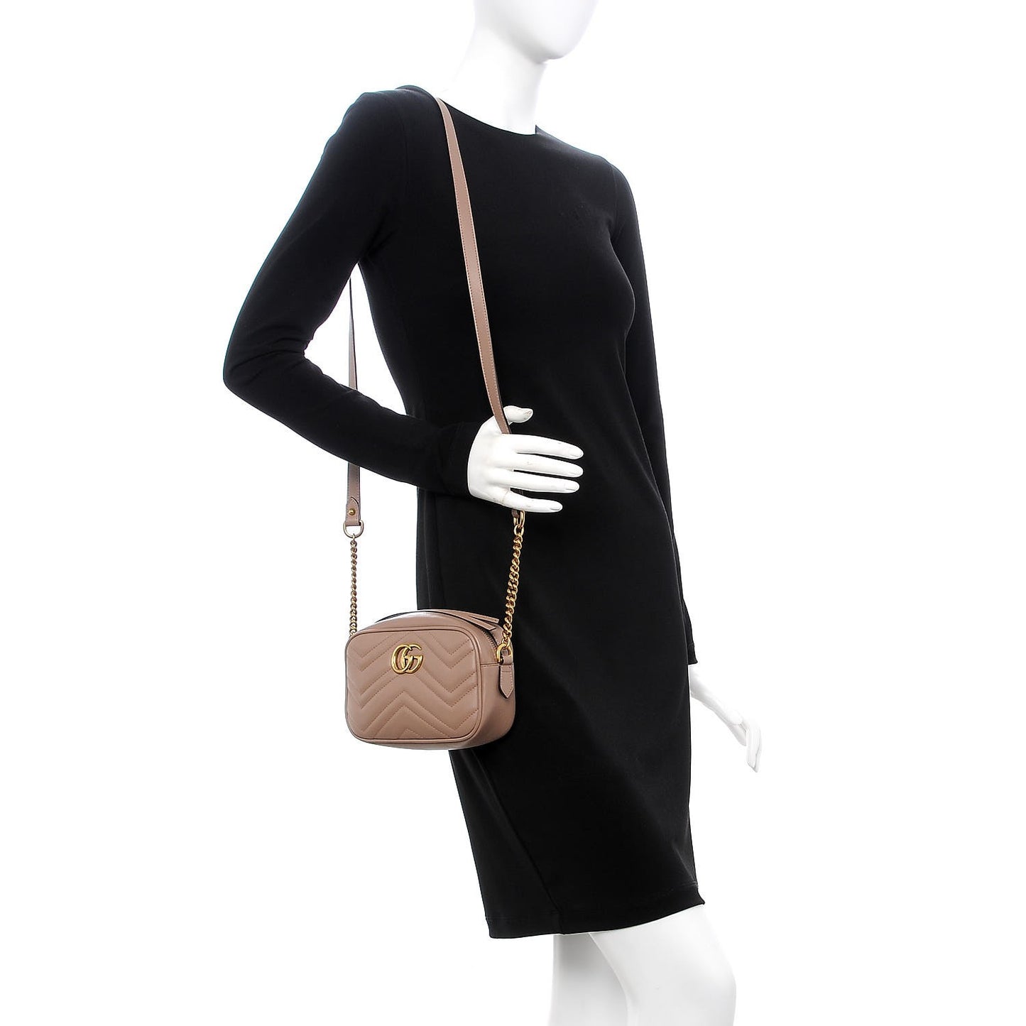 Calfskin Matelasse Mini GG Marmont Chain Shoulder Bag Nude