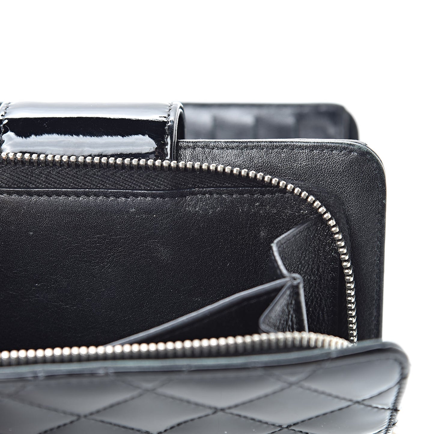Patent Quilted Brilliant Zipped Pocket Wallet Black