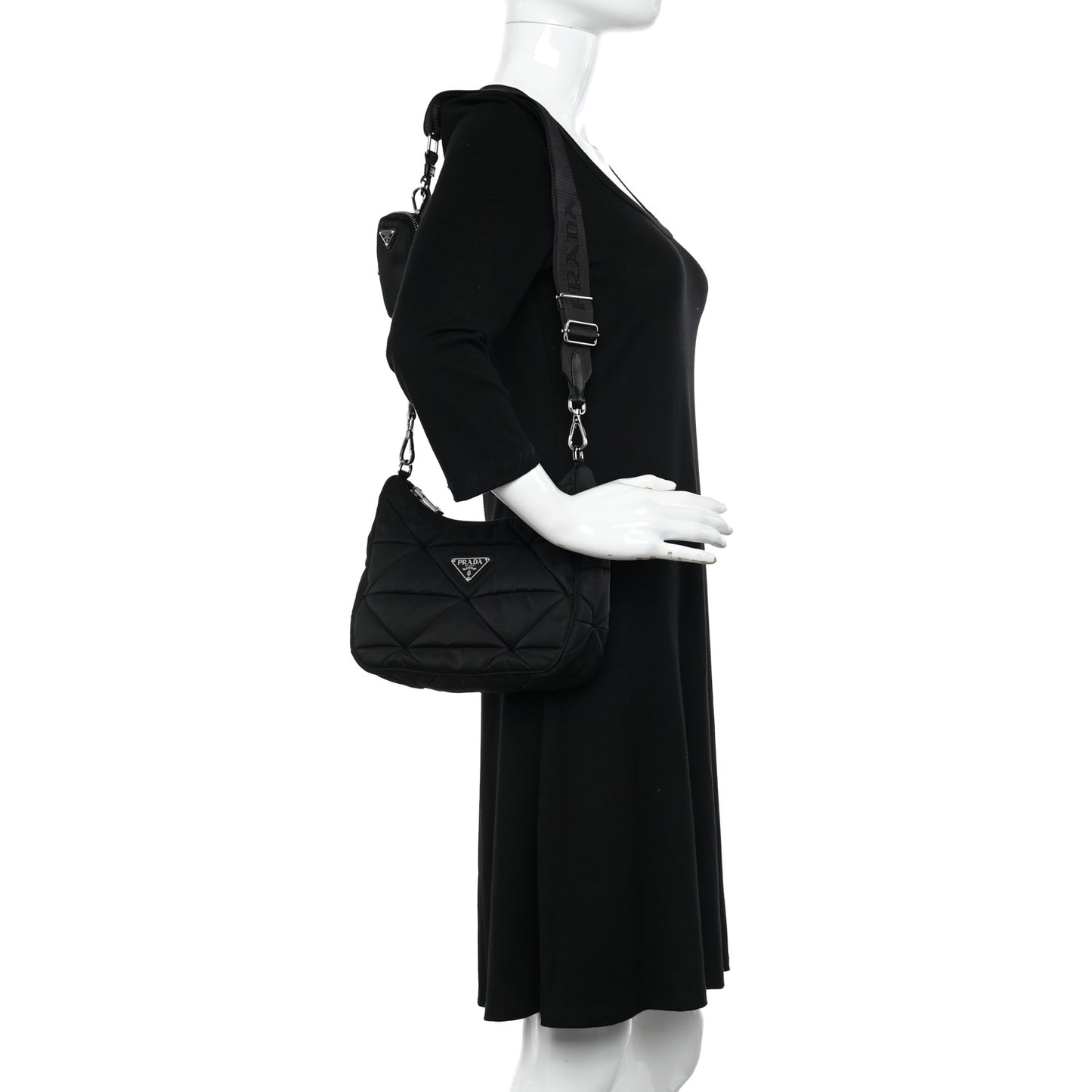 Tessuto Nylon Triangle Quilted Padded Patchwork System Shoulder Bag Black