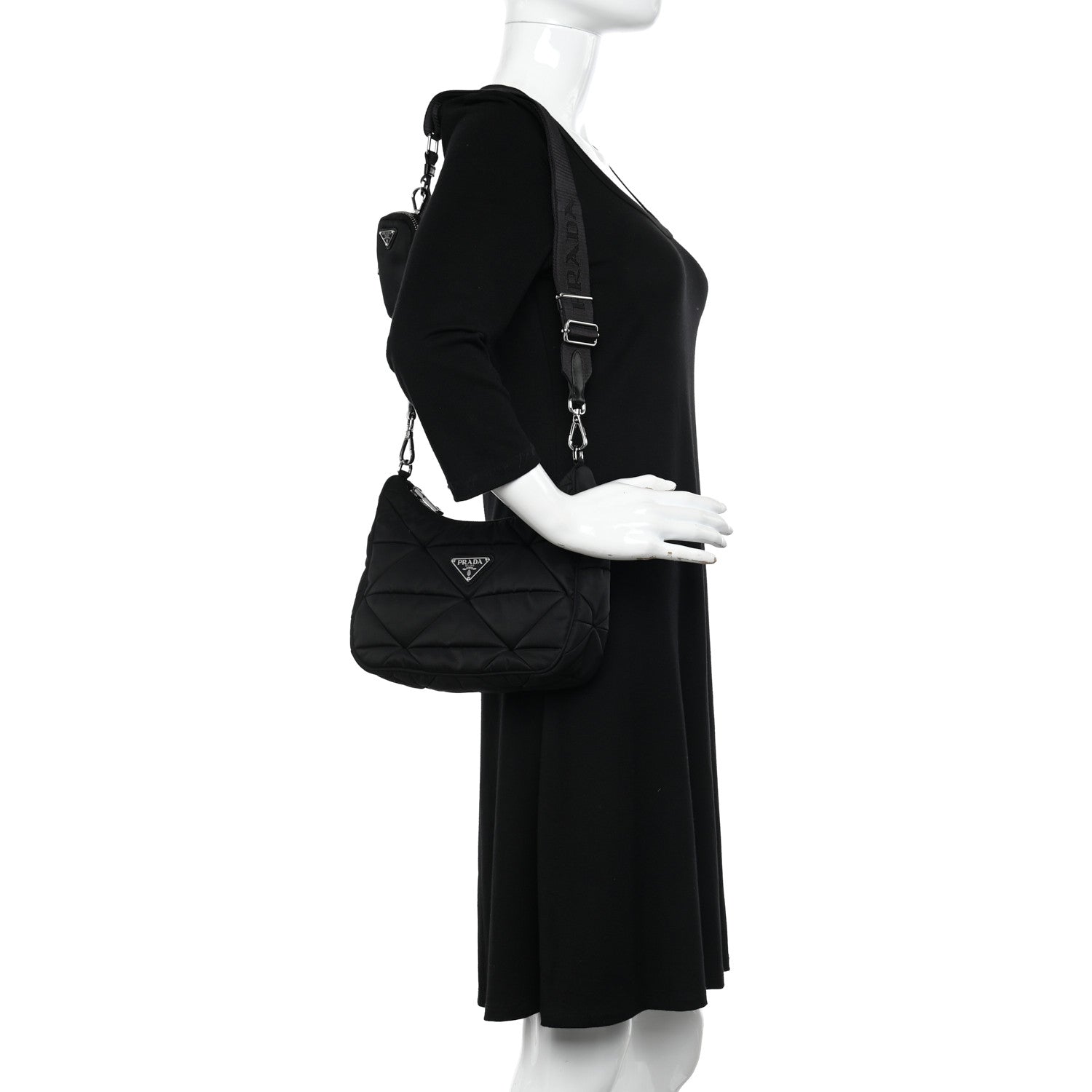 Prada Tessuto Nylon Triangle Quilted Padded Patchwork System Shoulder Bag Black 2 of 10