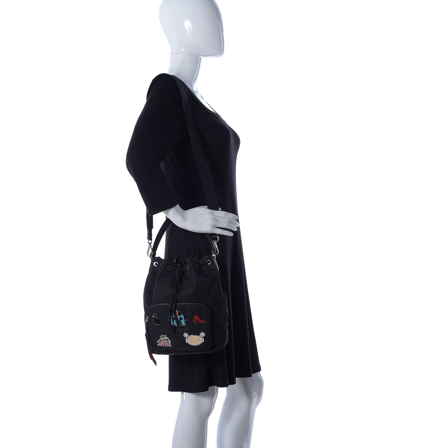 Prada Tessuto Nylon Saffiano Smalto Mini Bucket Crossbody Bag Black 2 of 12