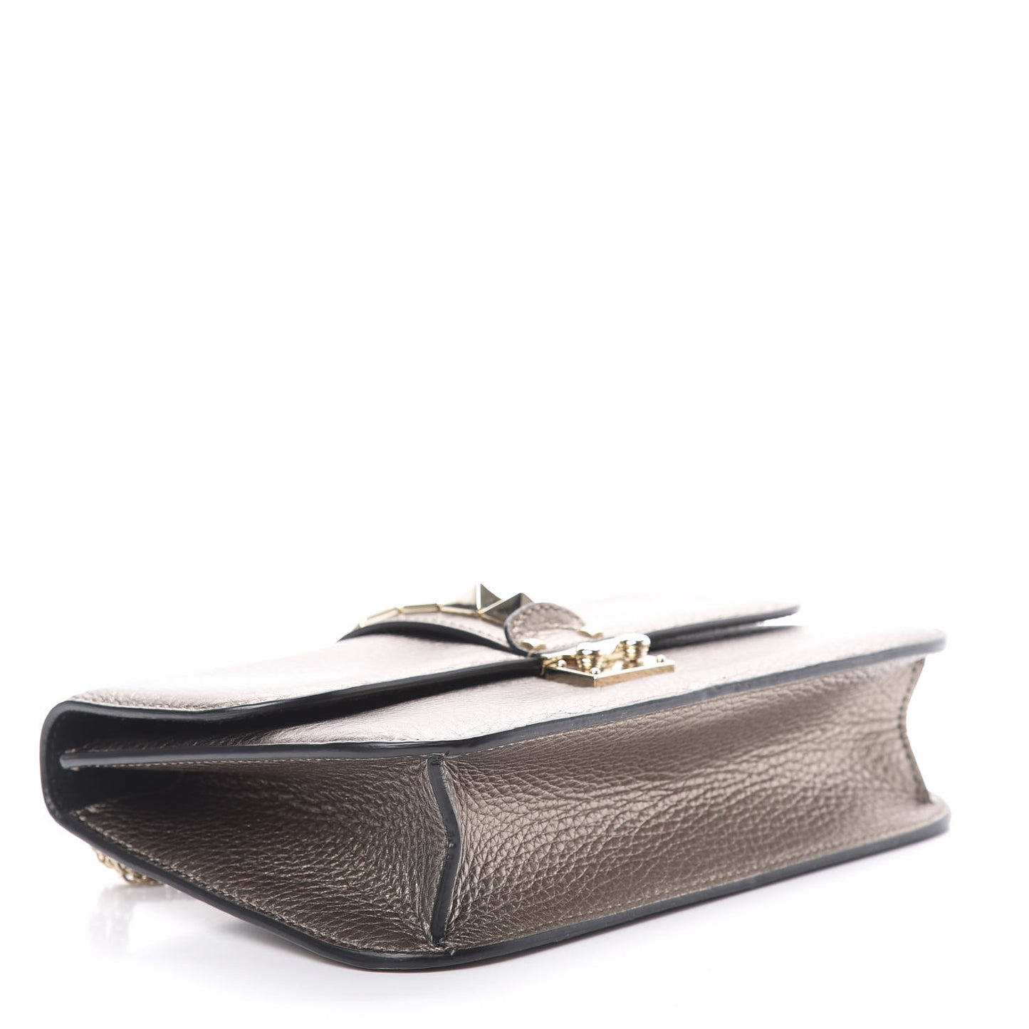 Metallic Vitello Medium Glam Lock Rockstud Flap Sasso
