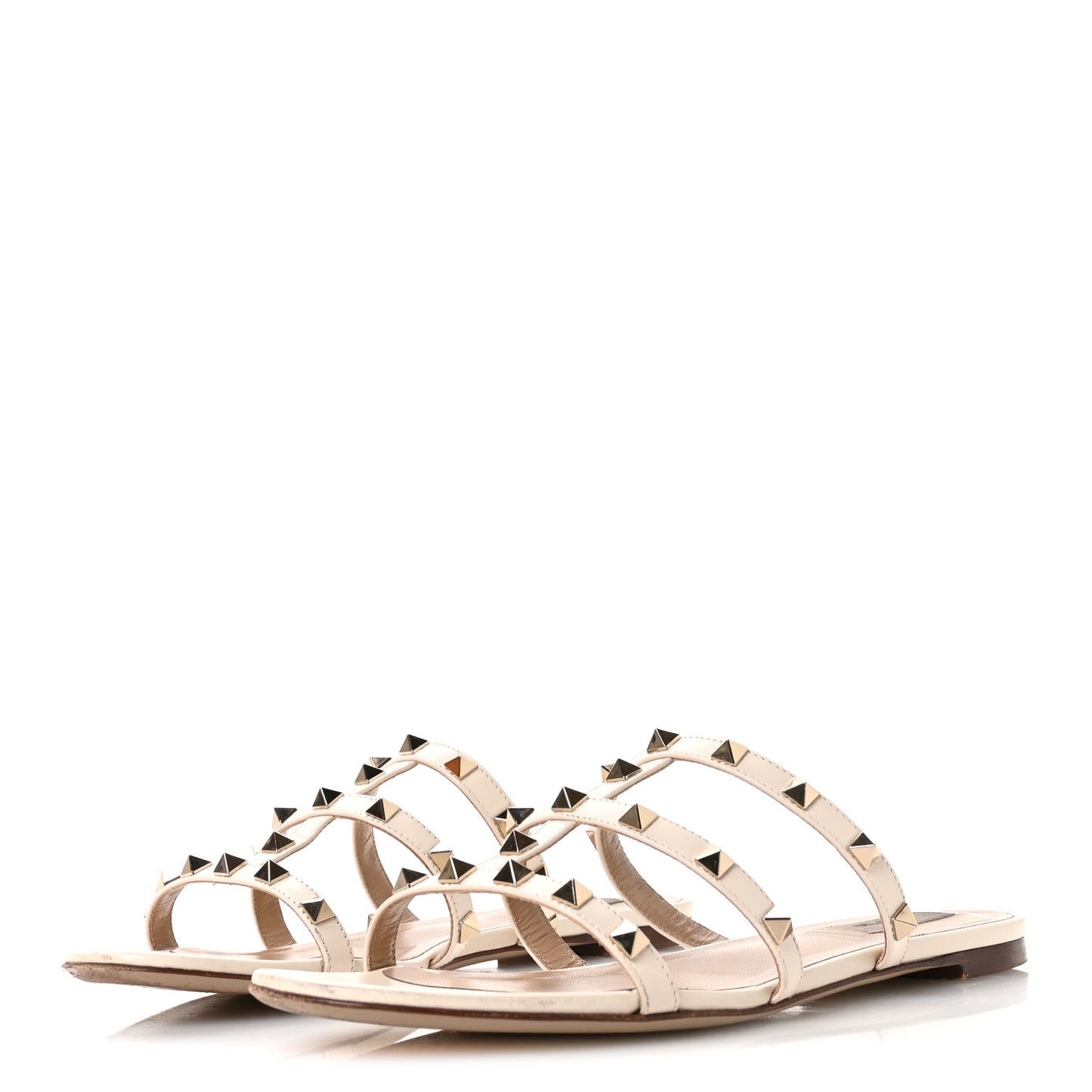 Nappa Rockstud Caged Flat Slide Sandals 40 Light Ivory