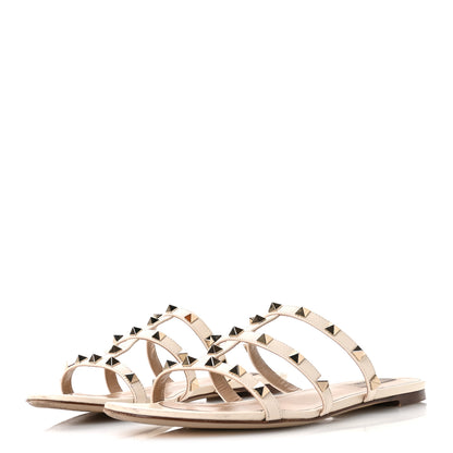 Valentino Garavani Nappa Rockstud Caged Flat Slide Sandals 40 Light Ivory 4 of 9