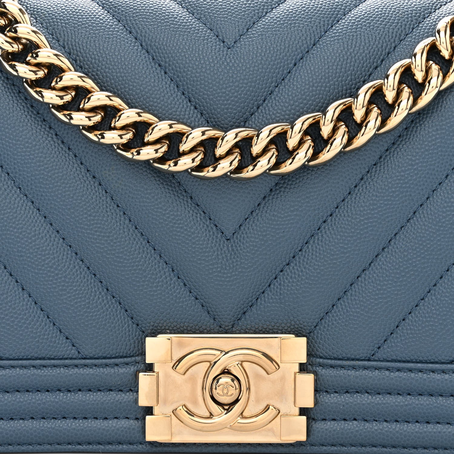 Chanel Caviar Chevron Quilted Medium Boy Flap Blue 8 of 11