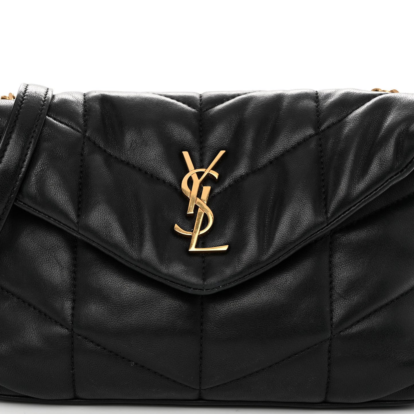 Lambskin Quilted Toy Loulou Puffer Monogram Chain Satchel Black