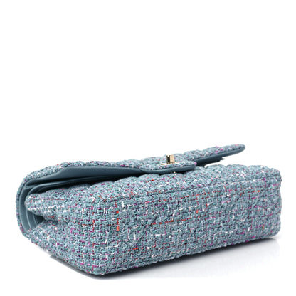 Chanel Tweed Quilted Medium Double Flap Turquoise Purple White Red 3 of 7