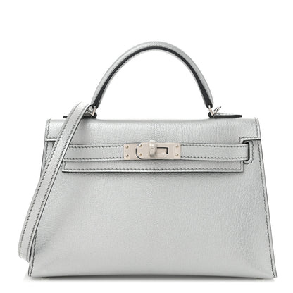 Hermes Metallic Chevre Chamkilight Mini Kelly Sellier 20 Argent 1 of 11