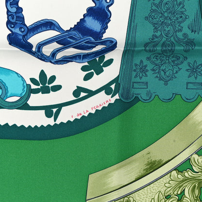 Hermes Silk Etriers Scarf 90 Vert White Turquoise 4 of 4