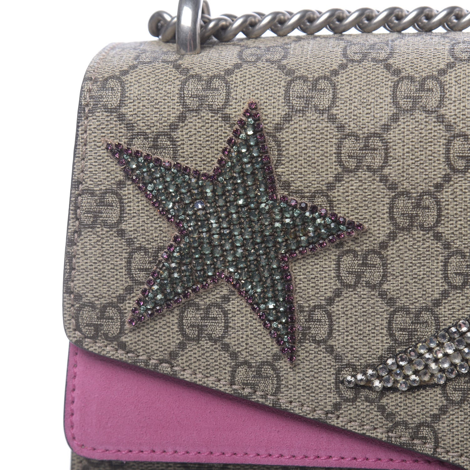 Gucci GG Supreme Monogram Suede Pierced Heart Embroidered Medium Dionysus Shoulder Bag Beige Ebony Pink Tropical Flower 11 of 18