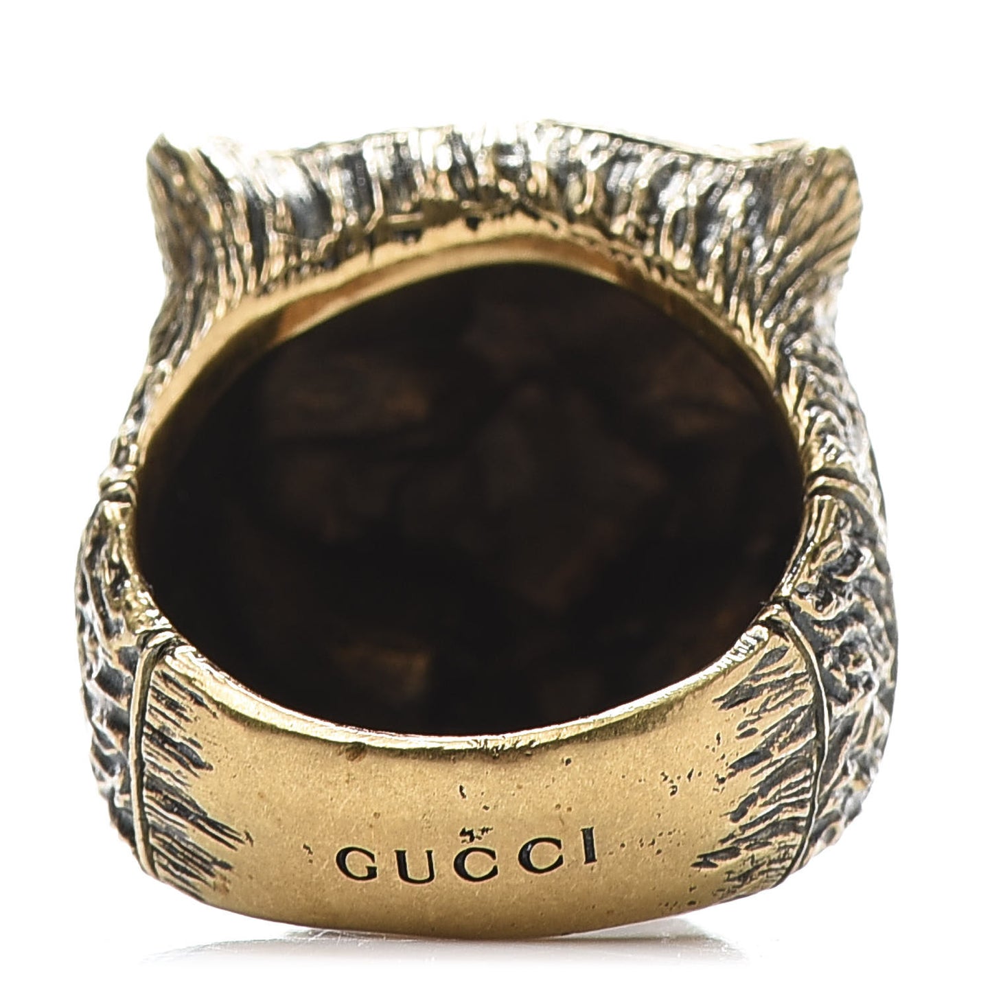Metal Feline Head Ring 10 Aged Gold