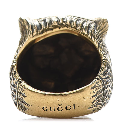 Gucci Metal Feline Head Ring 10 Aged Gold 3 of 6