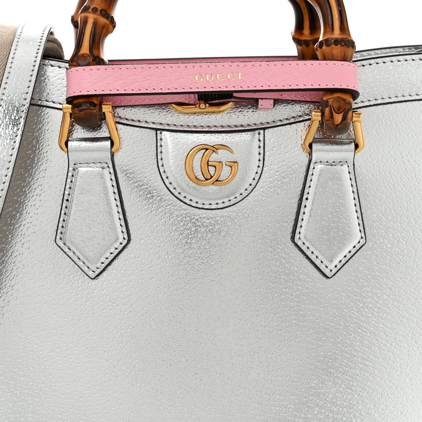 Textured Calfskin Small Diana Tote Bag Silver Wild Rose