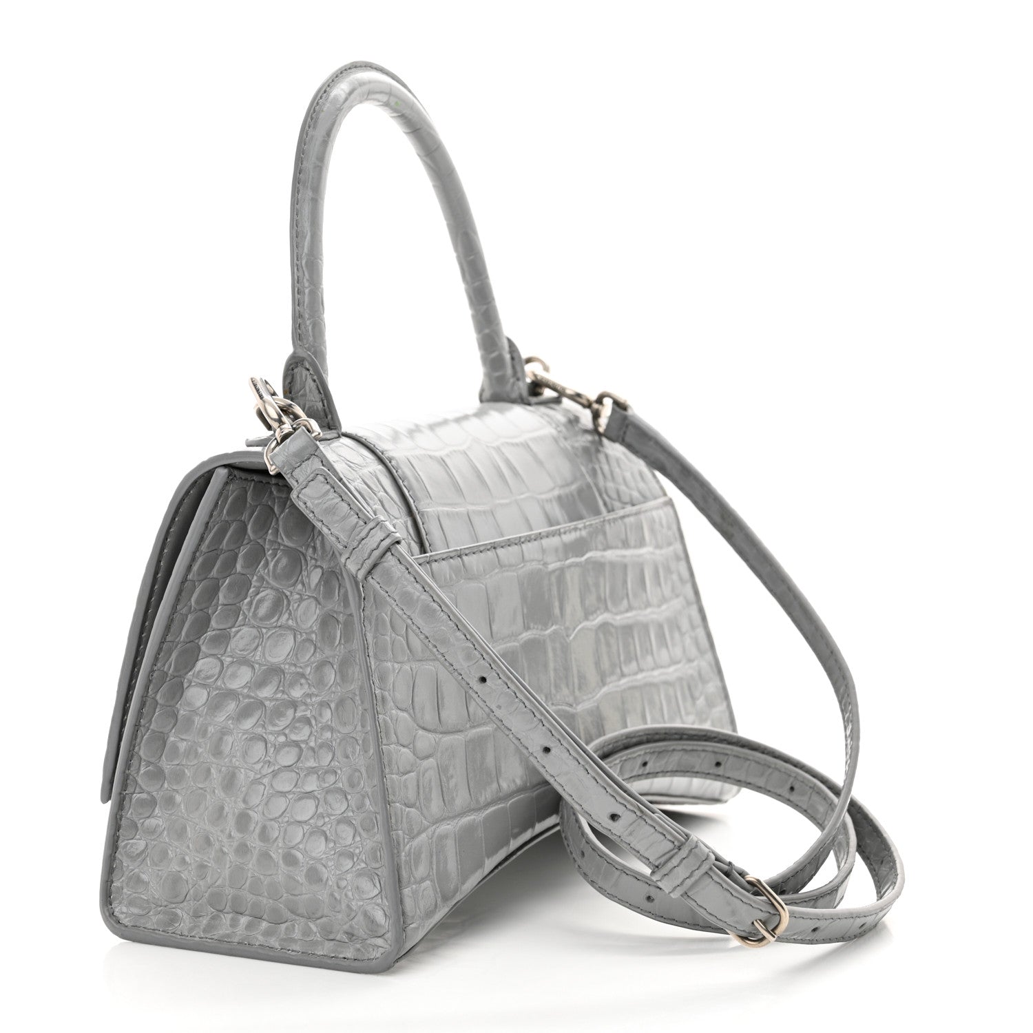 Balenciaga Shiny Calfskin Crocodile Embossed Small Hourglass Top Handle Bag Steel Grey 3 of 16
