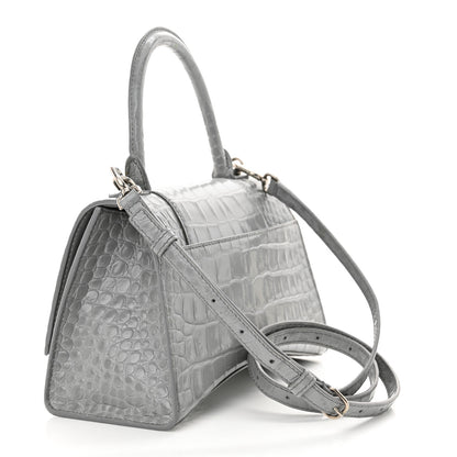 Balenciaga Shiny Calfskin Crocodile Embossed Small Hourglass Top Handle Bag Steel Grey 3 of 16
