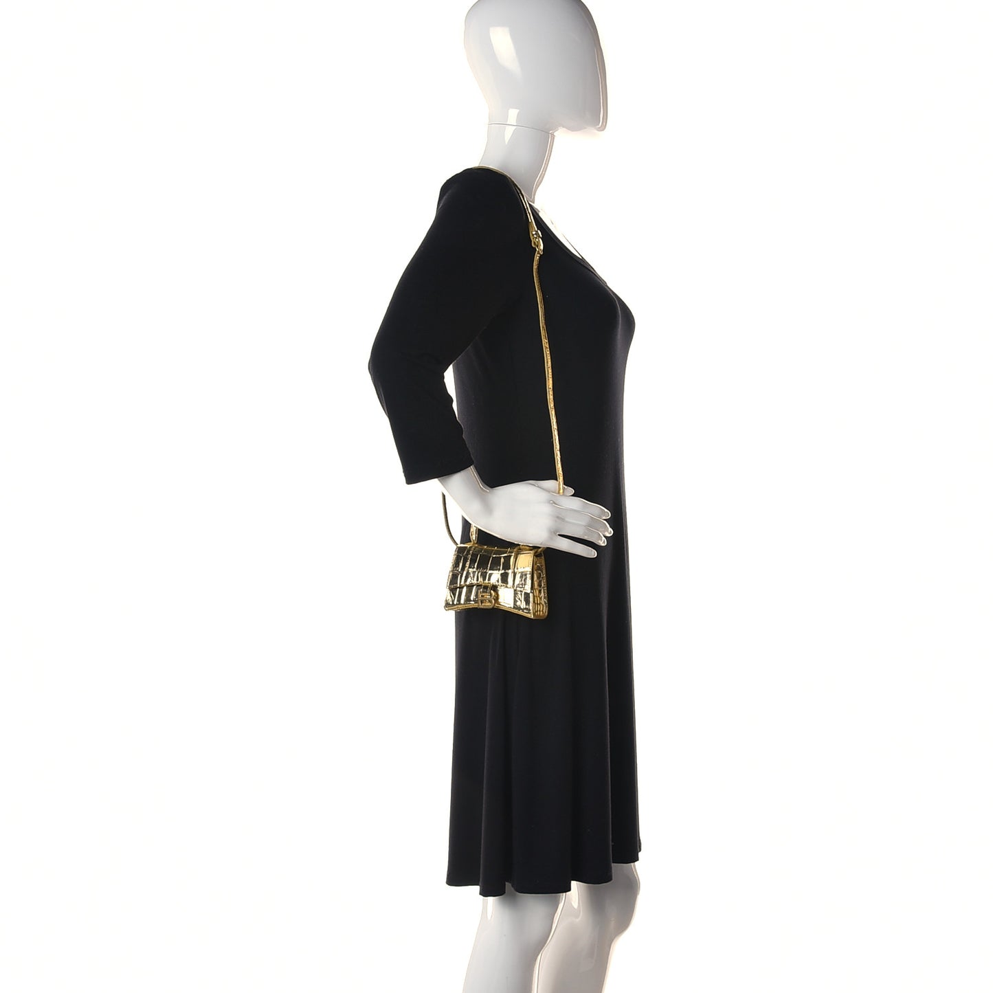 Metallic Calfskin Crocodile Embossed Hourglass Top Handle Bag Mini Gold