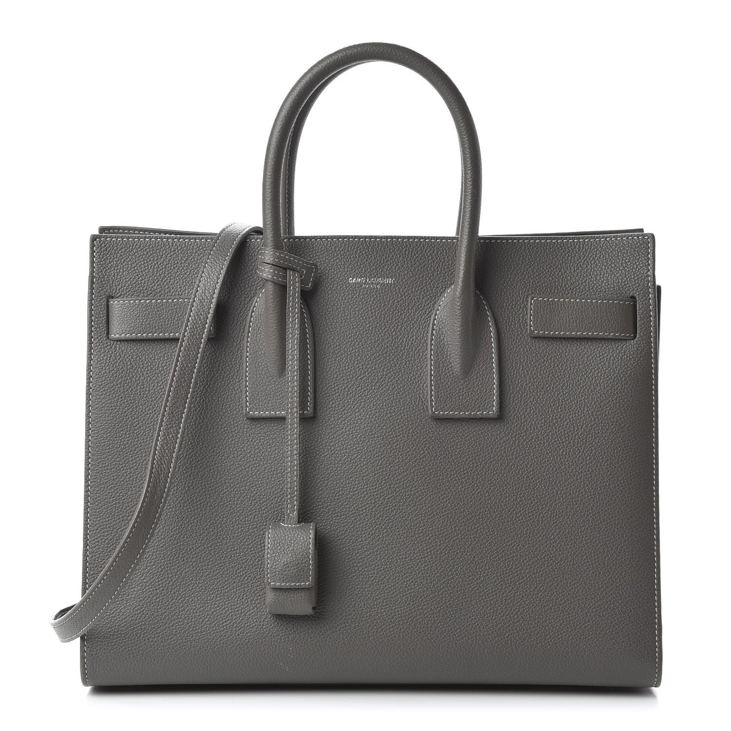 Grained Calfskin Topstitch Small Sac De Jour Grey