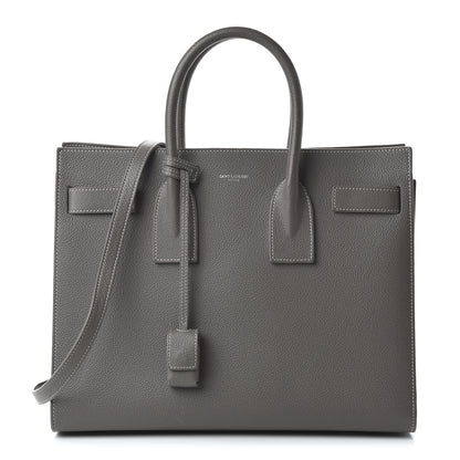 Saint Laurent Grained Calfskin Topstitch Small Sac De Jour Grey 3 of 13