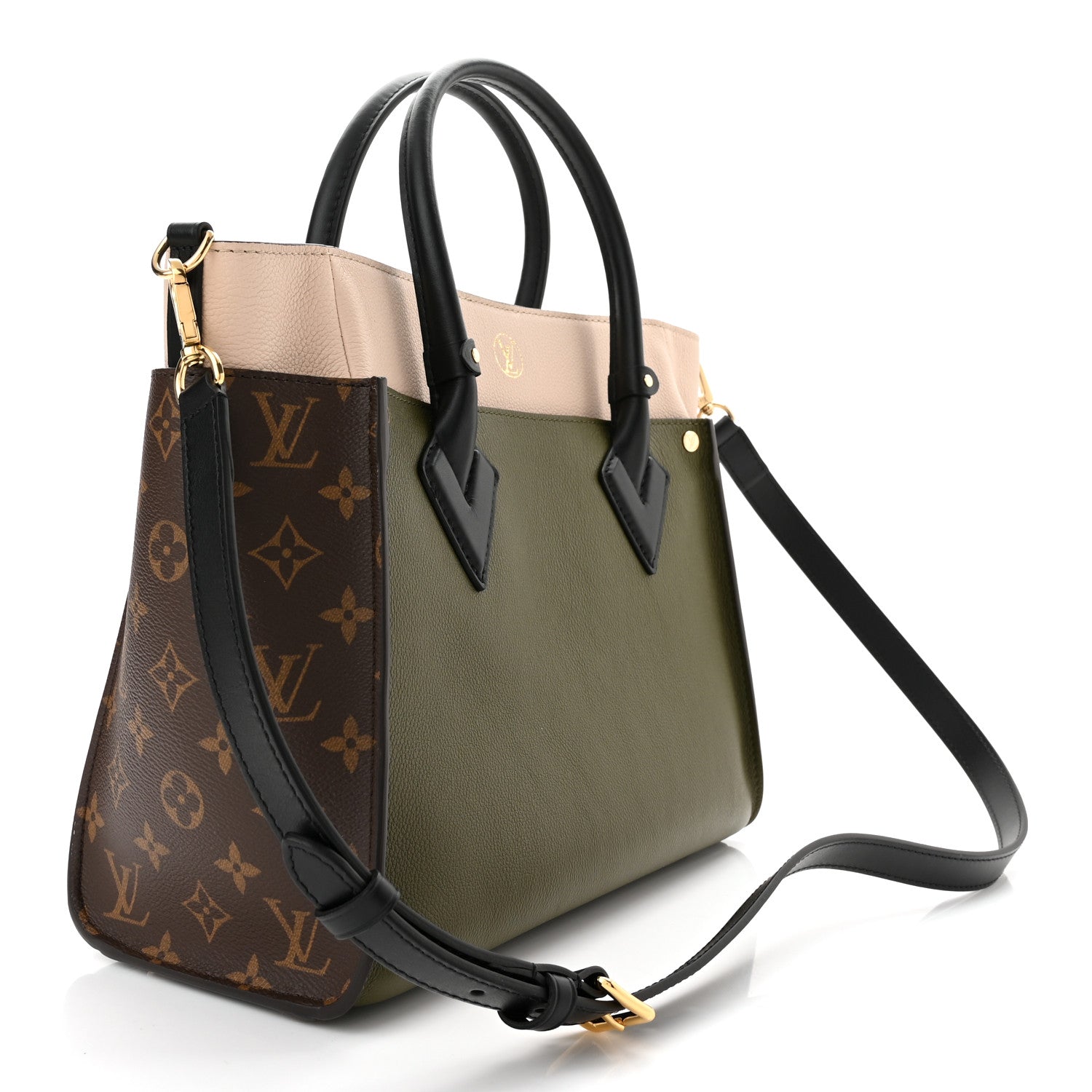Louis Vuitton Calfskin Monogram On My Side MM Laurier Green Toffee Latte Beige 3 of 10