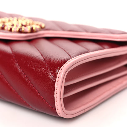 Gucci Azalea Calfskin Enamel Matelasse Diagonal Torchon GG Marmont Chain Wallet New Cherry Red Wild Rose 10 of 11