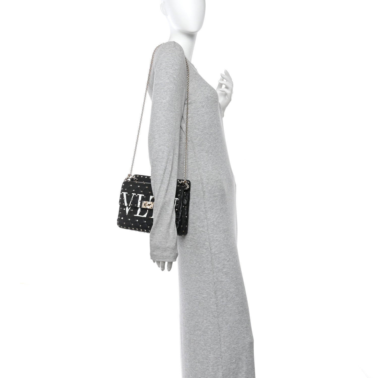 Valentino Garavani Lambskin VLTN Print Medium Rockstud Spike Shoulder Bag Black 2 of 9