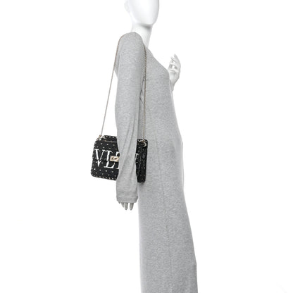 Valentino Garavani Lambskin VLTN Print Medium Rockstud Spike Shoulder Bag Black 2 of 9