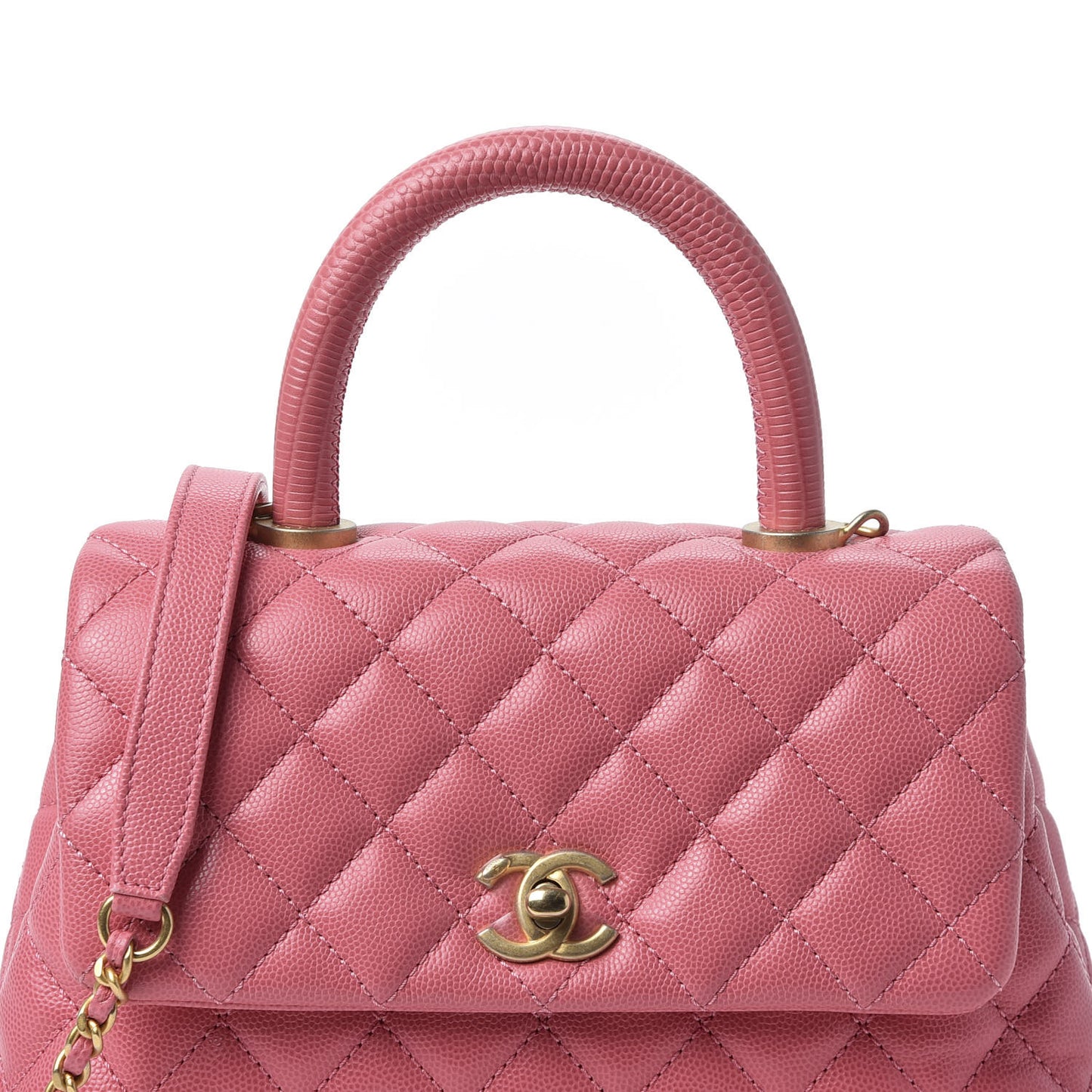 Caviar Lizard Quilted Mini Coco Handle Flap Pink