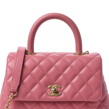 Chanel Caviar Lizard Quilted Mini Coco Handle Flap Pink 9 of 9