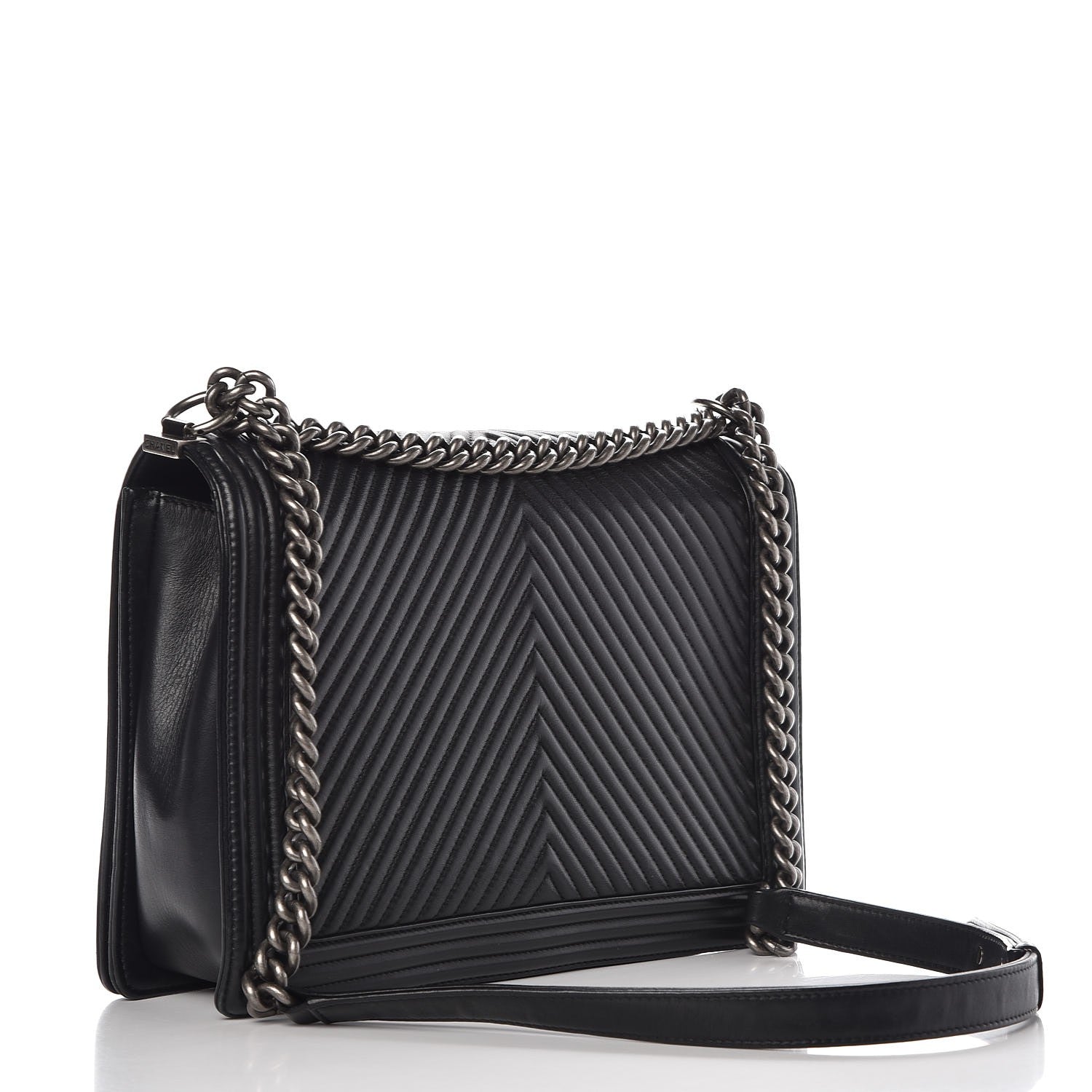 Chanel Calfskin Chevron Quilted Large Boy Flap Black 4 of 10