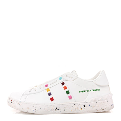 Valentino Garavani Vegan Leather Womens Rockstud Open for a Change Sneakers 41 White Multicolor 1 of 9