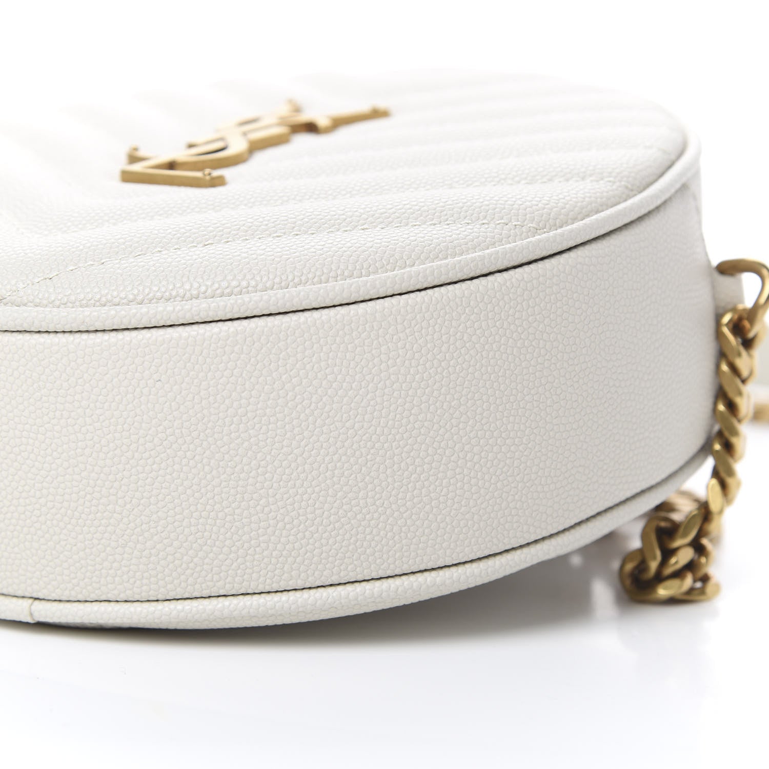 Saint Laurent Grain De Poudre Matelasse Chevron Quilted Round Vinyle Camera Bag White 9 of 9