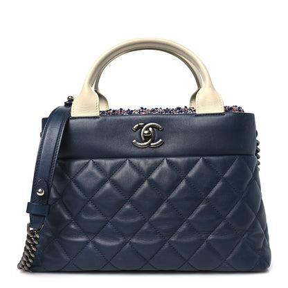 Chanel Calfskin Tweed Quilted Small Tote Navy Multicolor 1 of 12
