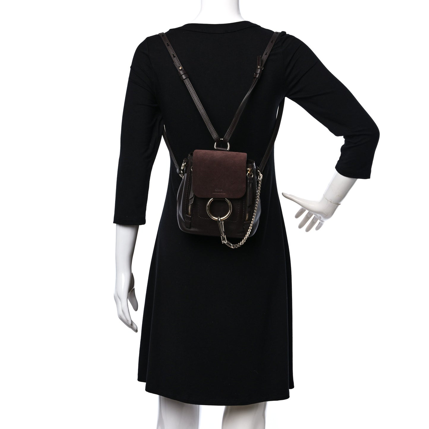 Suede Calfskin Mini Faye Backpack Carbon Brown
