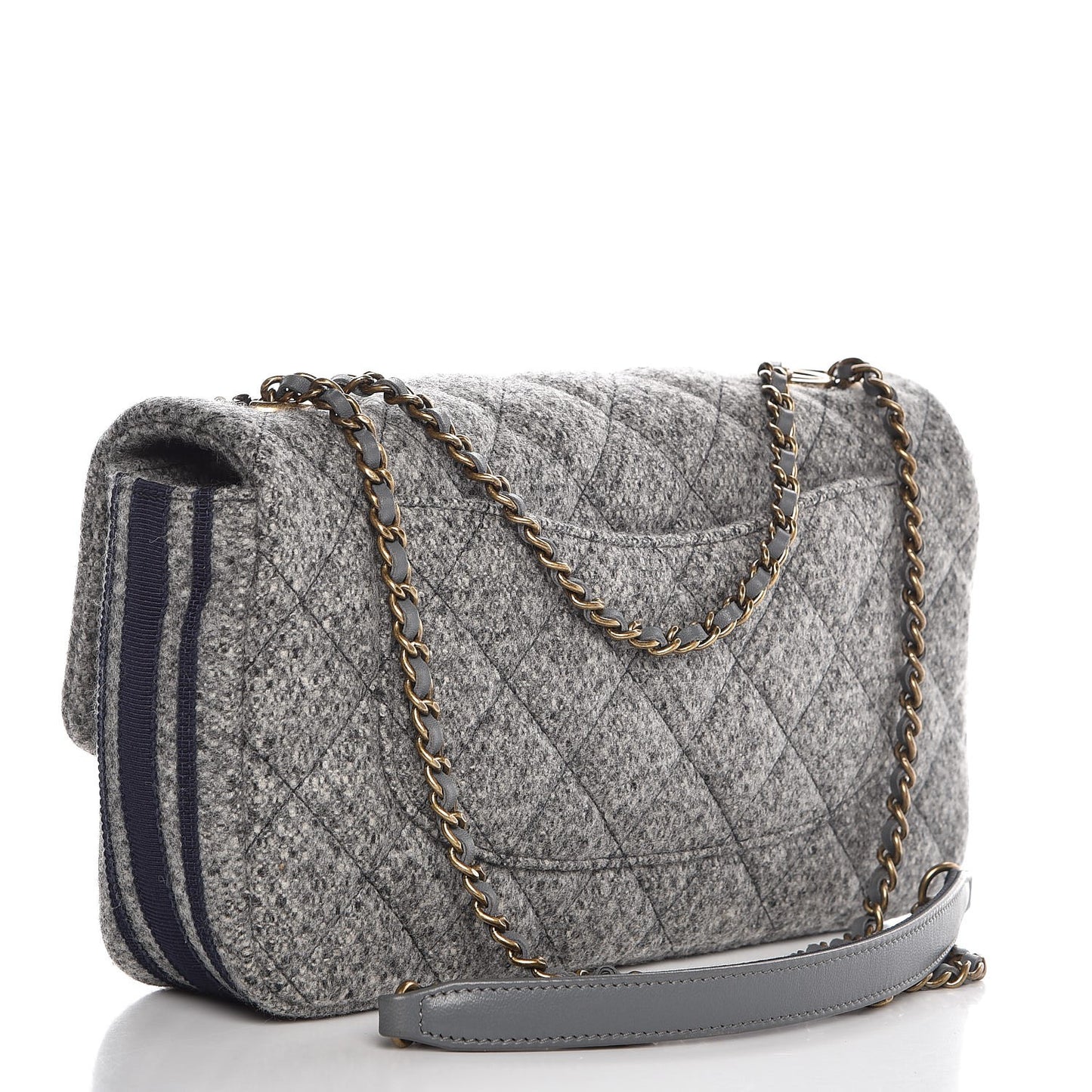 Wool Felt Grosgrain Quilted Medium CC Eyelet Flap Grey