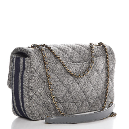 Chanel Wool Felt Grosgrain Quilted Medium CC Eyelet Flap Grey 3 of 7
