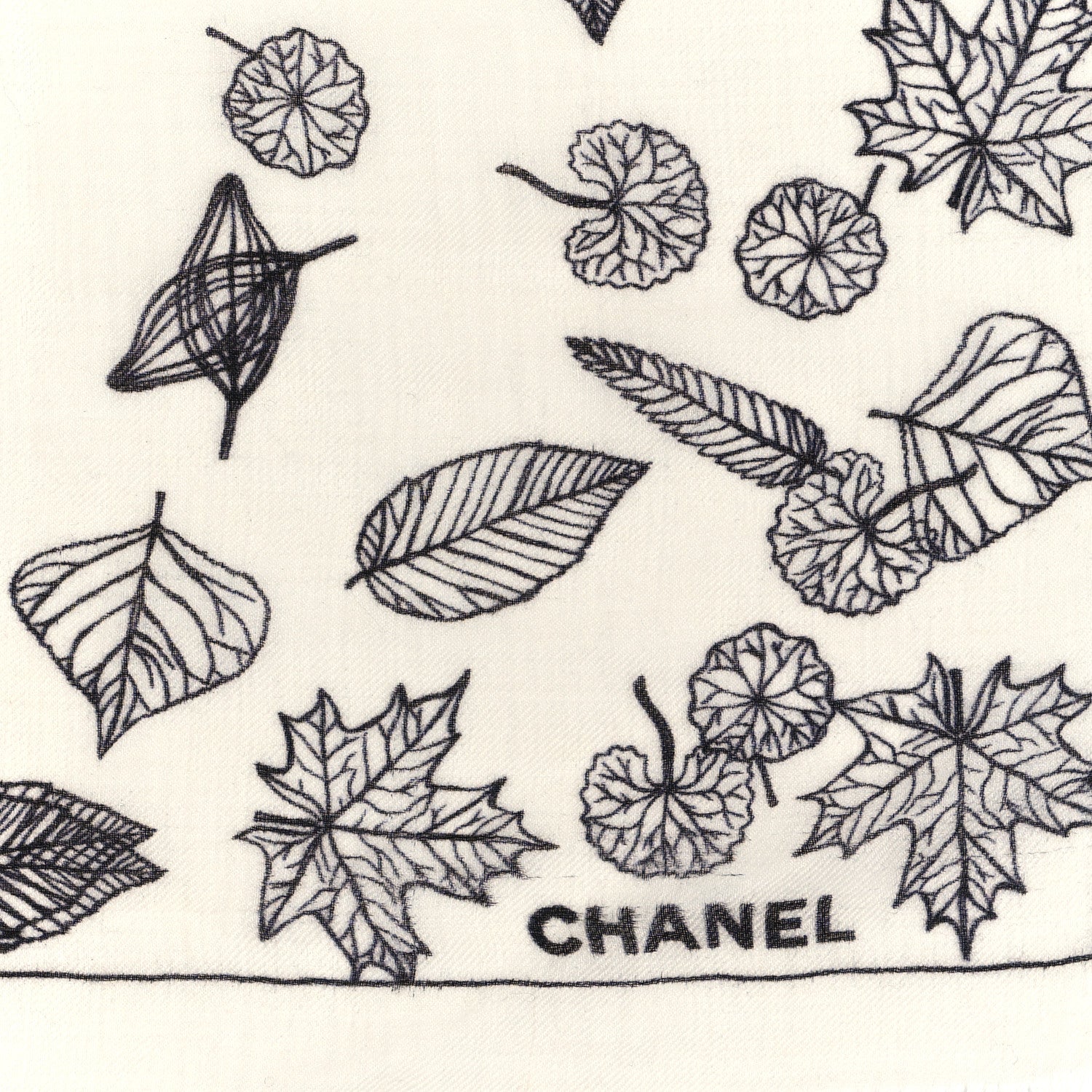 Chanel Cashmere CC Logo Leaves Scarf White Black 2 of 4