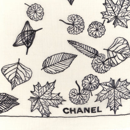 Chanel Cashmere CC Logo Leaves Scarf White Black 2 of 4