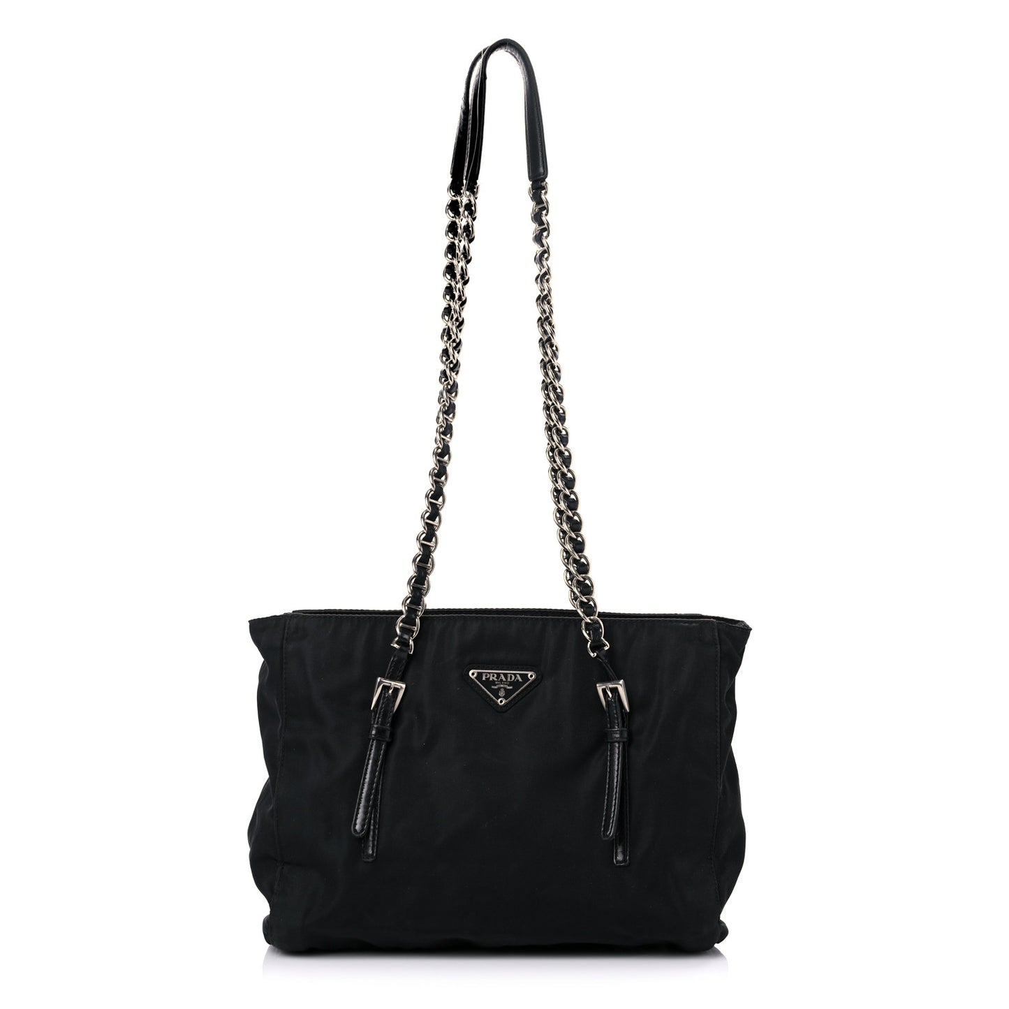 Nylon Tessuto Acciaio Chain Shoulder Bag Black